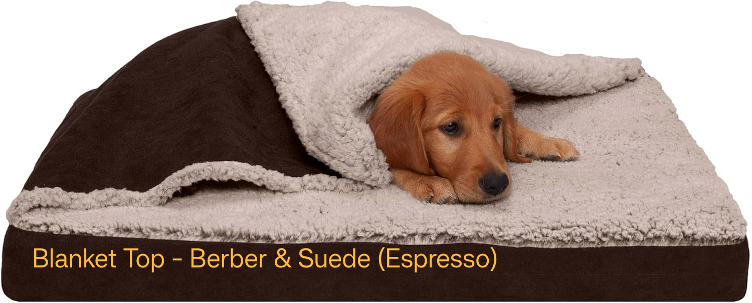 Cooling Gel Dog Bed for Medium/Big Dogs W/ Removable Washable Cover, for Dogs from 35 Lbs up to 125 Lbs - Berber & Suede Blanket Top Mattress