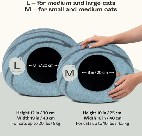 Cat Cave – Premium Felt Cat Bed for Indoor Cats, Handmade Merino Wool (Aquamarine, Medium)